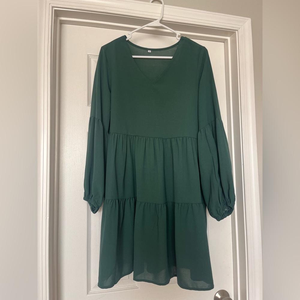 Amazon Green Long Sleeve Ruched Dress